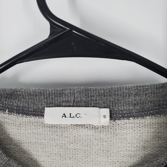 A.L.C. Grey Burgandy Jagged Stripe Cotton Crewneck Sweater S - Picture 5 of 8